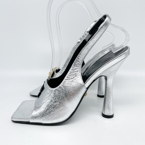 Versace Women's Metallic Medusa Buckle Slingback Sandals Silver EU 37 US 7 - Picture 5 of 11